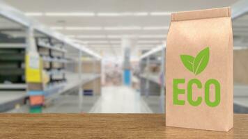 a eco produtos dentro super mercado fundo 3d Renderização foto