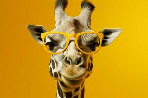 amarelo oculos de sol trazer uma pop do estilo para isto monocromático girafa retrato ai gerado foto
