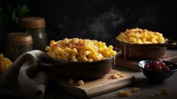 dois taças do Macarrão e queijo com cerejas , generativo ai foto