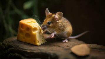 uma rato é comendo uma peça do queijo, generativo ai foto