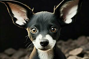cativante pequeno cachorro com superdimensionado, expressivo olhos dentro monocromático arte ai gerado foto