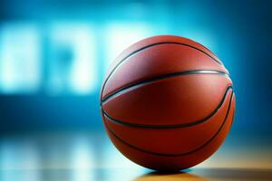 bola em azul basquetebol suspenso com aberto espaço para personalizadas texto ou imagens ai gerado foto