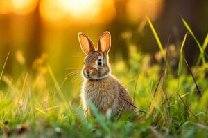 fechar-se do fofa Coelho com lindo bokeh fundo, generativo ai ilustração foto