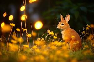 fechar-se do fofa Coelho com lindo bokeh fundo, generativo ai ilustração foto