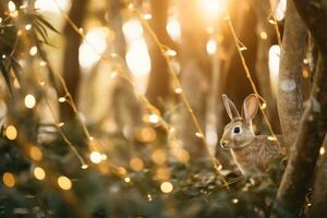 fechar-se do fofa Coelho com lindo bokeh fundo, generativo ai ilustração foto