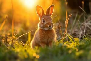 fechar-se do fofa Coelho com lindo bokeh fundo, generativo ai ilustração foto