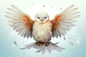 branco pomba, asas estendido, isolado em branco fundo, meio voar ai gerado foto