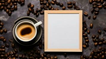 café copo com em branco cenário quadro. café dia conceito. generativo ai foto