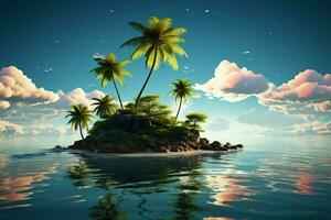 uma minúsculo ilha hospedeiros à deriva Palma árvores em tranquilo águas ai gerado foto