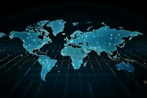 abstrato azul tema com mundo mapa dentro polca pontos para o negócio tecnologia ai gerado foto