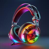 colorida jogos brilhante fone de ouvido e lindo néon luzes fones de ouvido foto