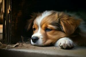 adorável cachorro cochila desligado, exibindo irresistível sonolência ai gerado foto