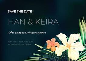 Casamento convite ou cartão Projeto com exótico tropical flores e folhas foto