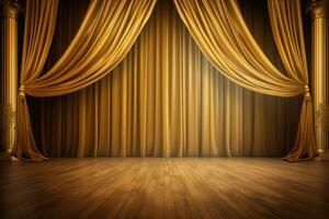 dourado luxo cortina com esvaziar chão foto