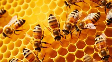 close-up vista das abelhas trabalhando em honeycells foto