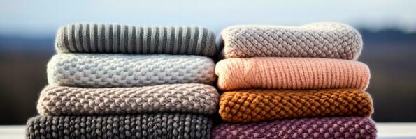 natural luz realçando a elaborar textura do suave tricotado lã foto