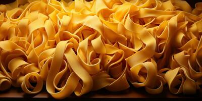 ai gerado. ai generativo. caseiro clássico italiano espaguete massa tagliatelle macarrão topo Visão abstrato Comida fundo. gráfico arte foto