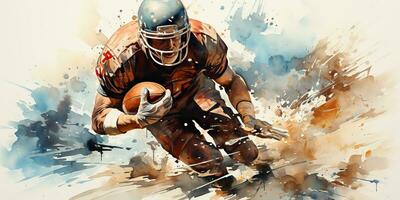 ai gerado. ai generativo. americano futebol jogador atleta campeão jogos esporte desenhar pintura aguarela arte. gráfico arte foto