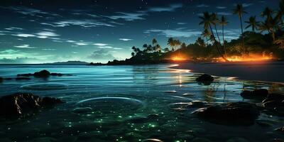 ai gerado. ai generativo. noite brilhando luz brilho plâncton mar oceano fundo. marinho náutico período de férias ilha. gráfico arte foto