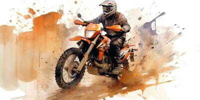 ai gerado. ai generativo. enduro moto Cruz fora da estrada moto motocicleta sujo estrada ao ar livre aguarela pintura desenhar arte. gráfico arte foto