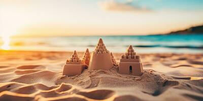 ai gerado. ai generativo. lindo forte areia castelo. período de férias calafrio mar oceano vibe. gráfico arte foto
