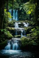 exuberante tropical selva com em cascata cascata foto