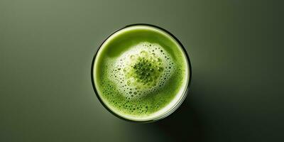 ai gerado. ai generativo. ásia japonês tradicional quente matcha copo do verde café com leite topo visualizar. zombar acima fundo em mesa. gráfico arte foto