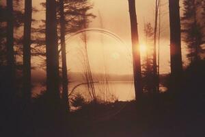 ai generativo pôr do sol dentro borrado mistério floresta retro filme filtrado Instagram estilo foto