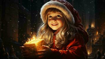 uma crianças cantor do caroler mãos segurando vela e livro em celebração do Natal dia foto