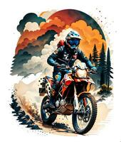 corrida motocross cavaleiro com tinta estilo digital pintura em esboço para camiseta imprimir. generativo ai foto