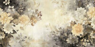 ai gerado. ai generativo. vintage retro lenço papel floral flores botânico plantas decoração fundo modelo. gráfico arte foto