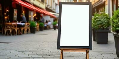 ai gerado. ai generativo. fazer compras restaurante cafeteria Painel publicitário zombar acima em branco placa modelo bandeira para promoção. gráfico arte foto