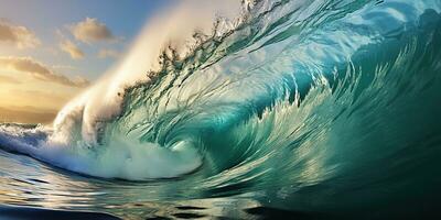 ai gerado. ai generativo. grande mar oceano onda surfar fundo. período de férias aventura viagem tropical extremo surfar esporte vibe. gráfico arte foto