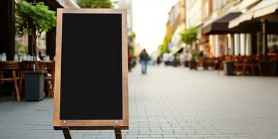 ai gerado. ai generativo. fazer compras restaurante cafeteria Painel publicitário zombar acima em branco placa modelo bandeira para promoção. gráfico arte foto