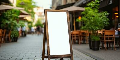 ai gerado. ai generativo. fazer compras restaurante cafeteria Painel publicitário zombar acima em branco placa modelo bandeira para promoção. gráfico arte foto