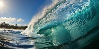 ai gerado. ai generativo. grande mar oceano onda surfar fundo. período de férias aventura viagem tropical extremo surfar esporte vibe. gráfico arte foto