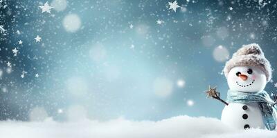 ai gerado. ai generativo. inverno bola de neve flocos de neve neve homem boneco de neve Natal Novo ano natal fundo zombar acima. gráfico arte foto