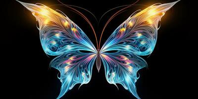 ai gerado. ai generativo. fractal raio X brilhando borboleta inseto erro decorativo modelo. gráfico arte foto