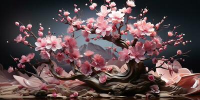 ai gerado. ai generativo. ásia japonês flor plantar sakura cereja Flor pequeno árvore decoração. gráfico arte foto