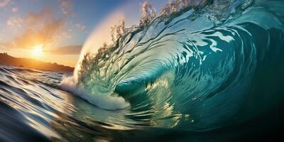 ai gerado. ai generativo. grande mar oceano onda surfar fundo. período de férias aventura viagem tropical extremo surfar esporte vibe. gráfico arte foto