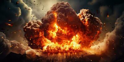 ai gerado. ai generativo. nuclear atômico explosão estrondo cogumelo fogo chama fumaça apocalipse detonação. gráfico arte foto