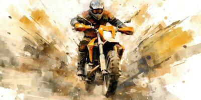 ai gerado. ai generativo. enduro moto Cruz fora da estrada moto motocicleta sujo estrada ao ar livre aguarela pintura desenhar arte. gráfico arte foto