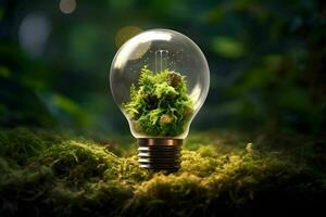 plantas dentro a luz lâmpada. verde energia. eco conceito. foto