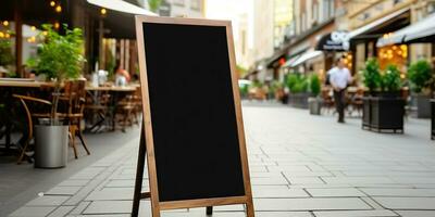 ai gerado. ai generativo. fazer compras restaurante cafeteria Painel publicitário zombar acima em branco placa modelo bandeira para promoção. gráfico arte foto