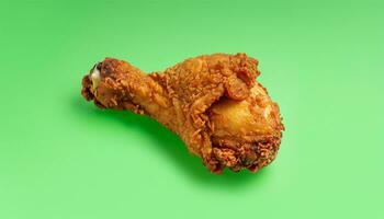 frito frango posicionado em a esquerda com uma verde fundo foto