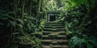 ai gerado. ai generativo. antigo velho selva floresta construção ruína história civilização ao ar livre panorama. gráfico arte foto