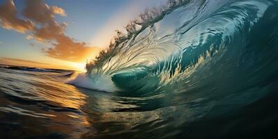 ai gerado. ai generativo. grande mar oceano onda surfar fundo. período de férias aventura viagem tropical extremo surfar esporte vibe. gráfico arte foto