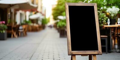 ai gerado. ai generativo. fazer compras restaurante cafeteria Painel publicitário zombar acima em branco placa modelo bandeira para promoção. gráfico arte foto