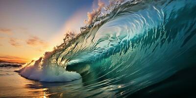ai gerado. ai generativo. grande mar oceano onda surfar fundo. período de férias aventura viagem tropical extremo surfar esporte vibe. gráfico arte foto