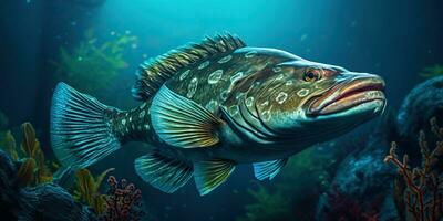 ai gerado. ai generativo. realista foto ilustração do atlântico bacalhau peixe. pescaria embaixo da agua selvagem náutico mundo. gráfico arte